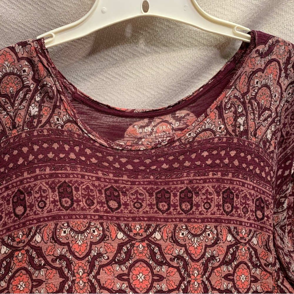 Lucky Brand Exotic Red Pattern, Short Sleeve, Shirt